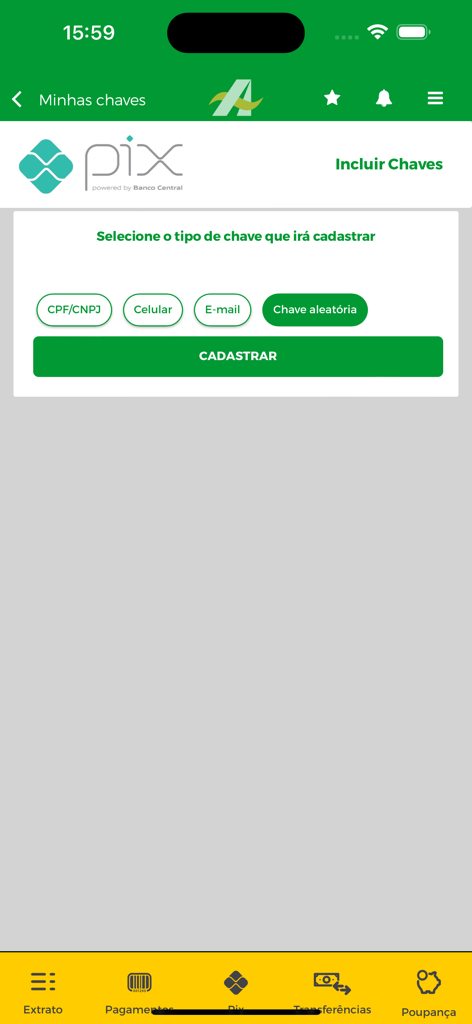 Banco da Amazônia - Banco da Amazonia mobile app interface for registering Pix payment keys