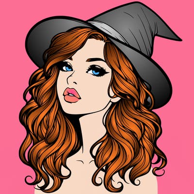 realistic witch girl with wavy hair and lips