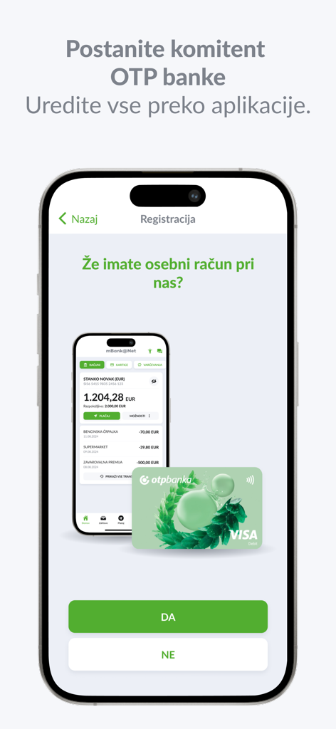 mBank@Net - Registration screen of the mBank at Net mobile banking app showing account options