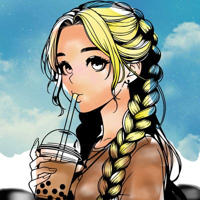 realistic girl with braided hair drinking boba