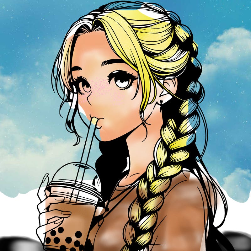 realistic girl with braided hair drinking boba