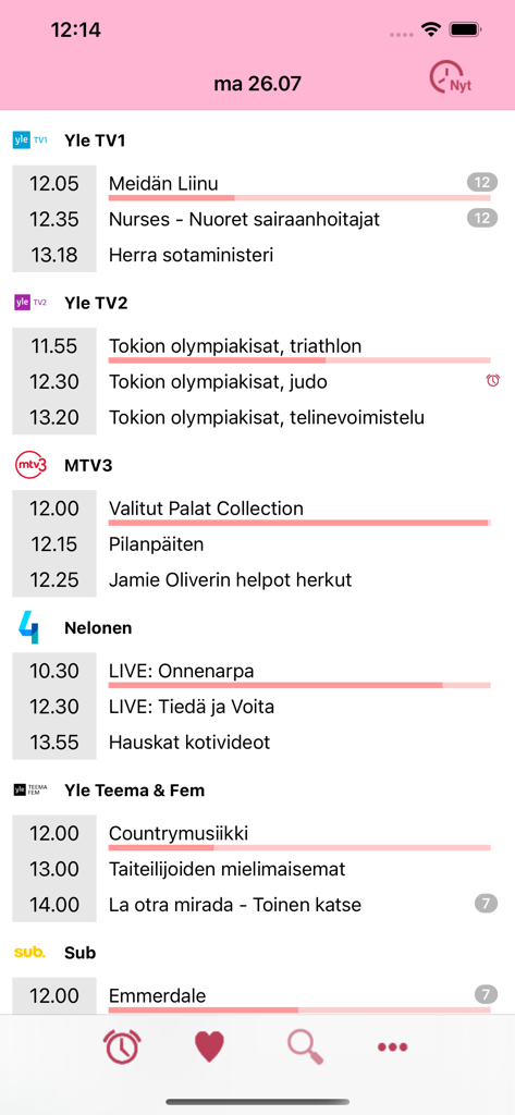 TV Guide FI - TV Guide FI app interface displaying daily program schedules for Finnish TV channels like Yle and MTV3