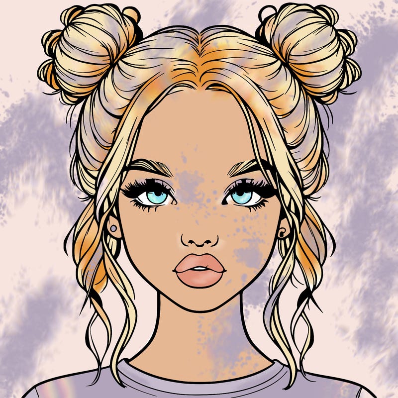 realistic girl with two buns in hair and lips