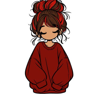 girl with baggy sweatshirt and messy bun