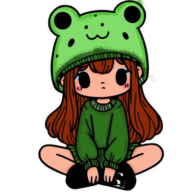 a girl wearing a frog hat and some frog socks