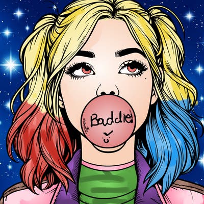 realististic girl blowing bubble -gum