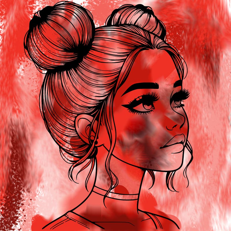 realistic girl with buns on the top of her head