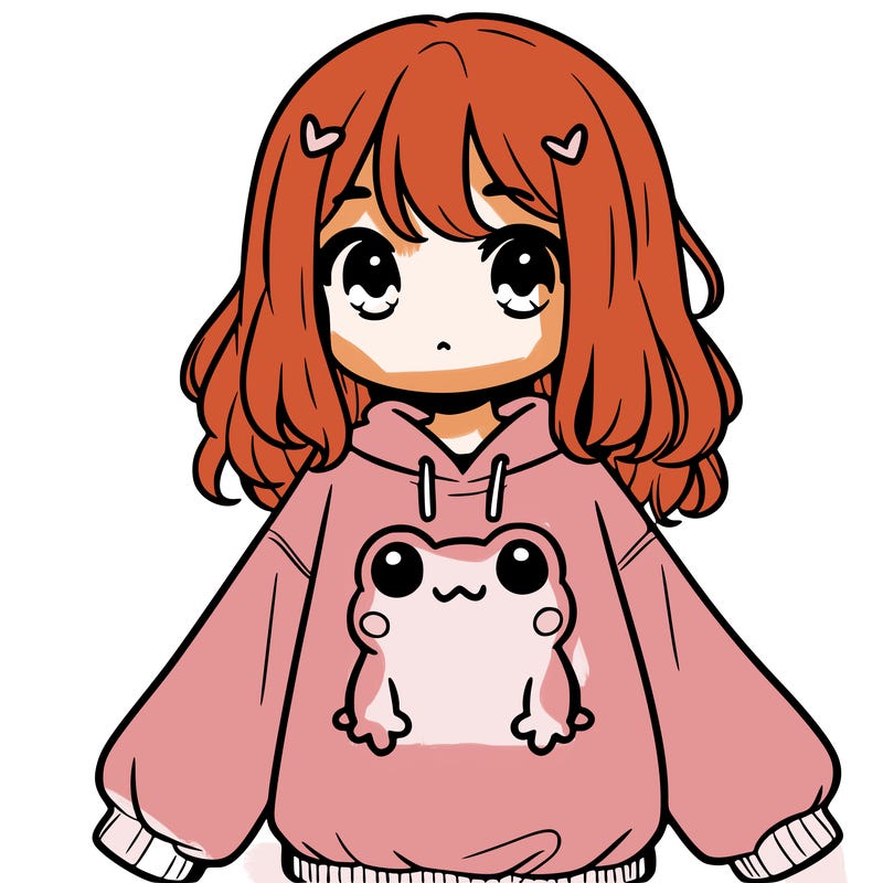 girl wearing frogging sweatshirt