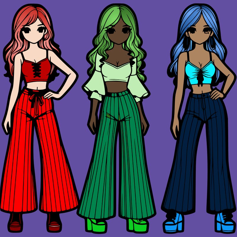 girls with flare pants and crop tops realistic