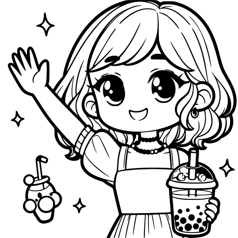 a girl with bubble tea in her hand, kaway