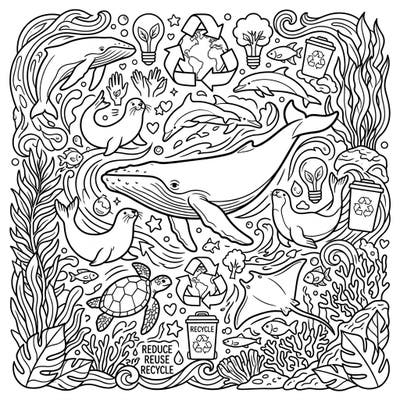 Celebrate Earth Day with this beautiful coloring page featuring a vibrant underwater world filled with majestic marine mammals. Engage your creativity while highlighting the importance of ocean conservation and environmental protection.