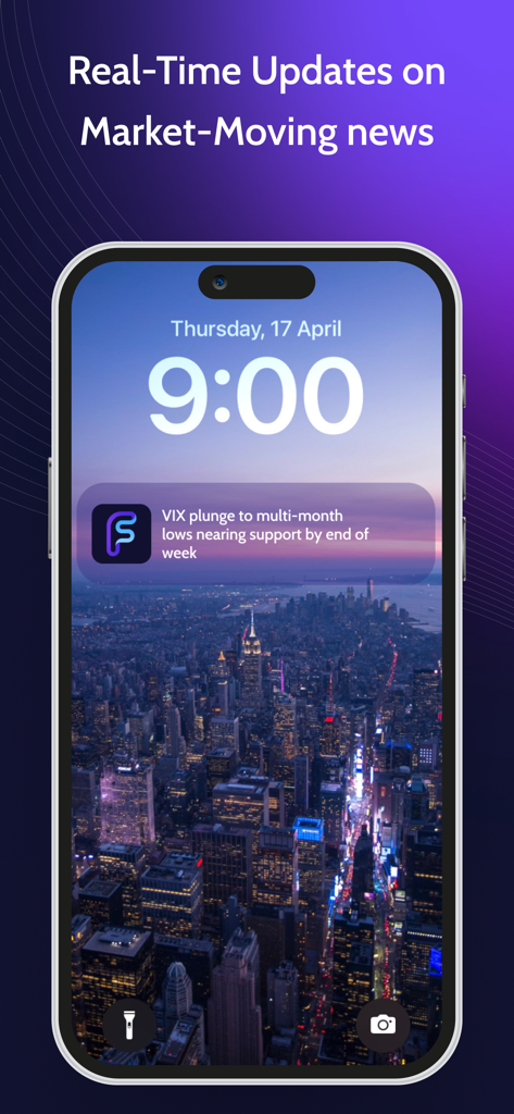 FS Insight - A smartphone lock screen showing a real-time market news alert from the FS Insight app.