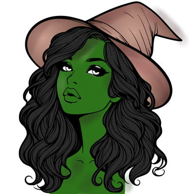 realistic witch girl with wavy hair and lips