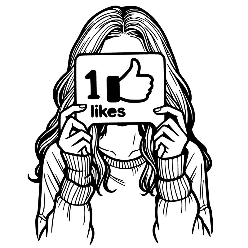 teen girl holding a  10 likes sign covering her face
