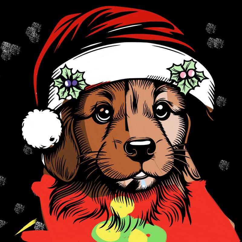 realistic dog wearing a santa hat
