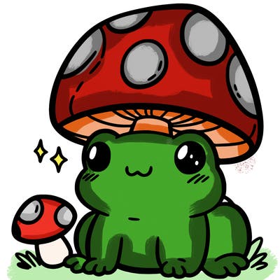 a cute frog with a mushroom hat