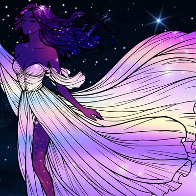 realistic woman in dress flowing the the wind