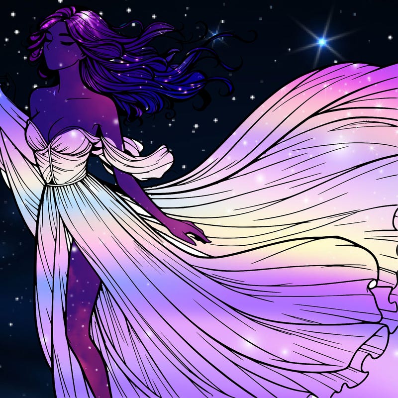 realistic woman in dress flowing the the wind