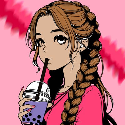 realistic girl with braided hair drinking boba