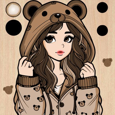 realistic girl in a animal pjs hoodie