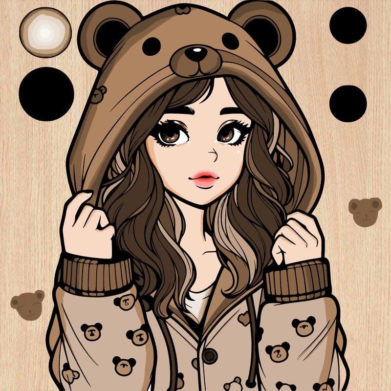 realistic girl in a animal pjs hoodie