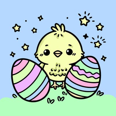 cute easter chick with eggs