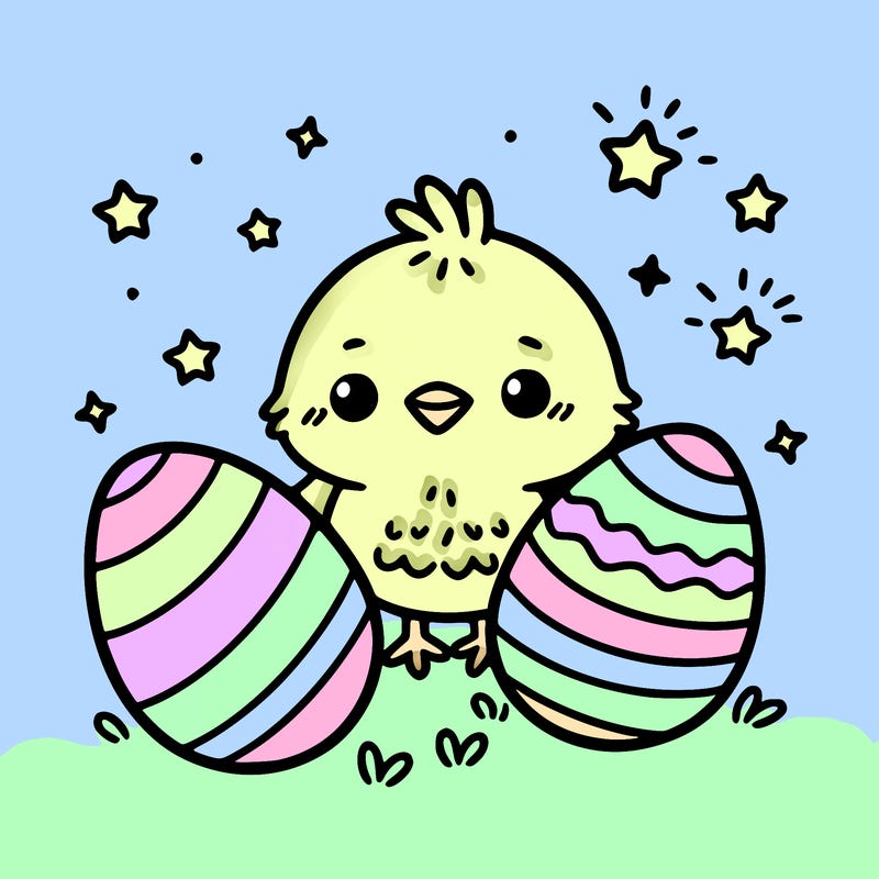 cute easter chick with eggs