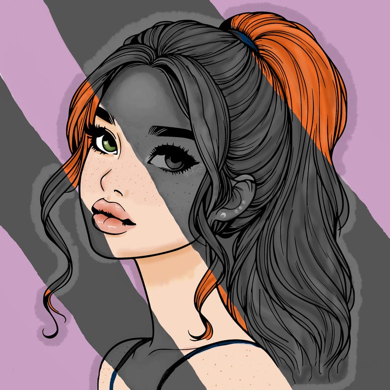 realistic girl with a ponytail on her hair and lips