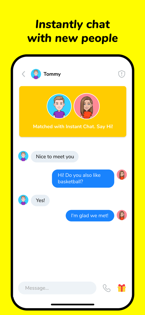 Función de chat instantáneo de la app LMK que muestra una conversación entre dos usuarios