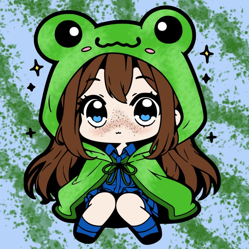 chibi girl with frog hoodie