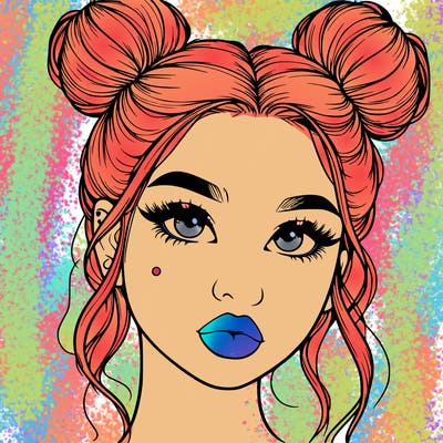 realistic girl with two buns on her hair and lips