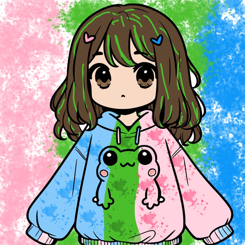 girl wearing frogging sweatshirt