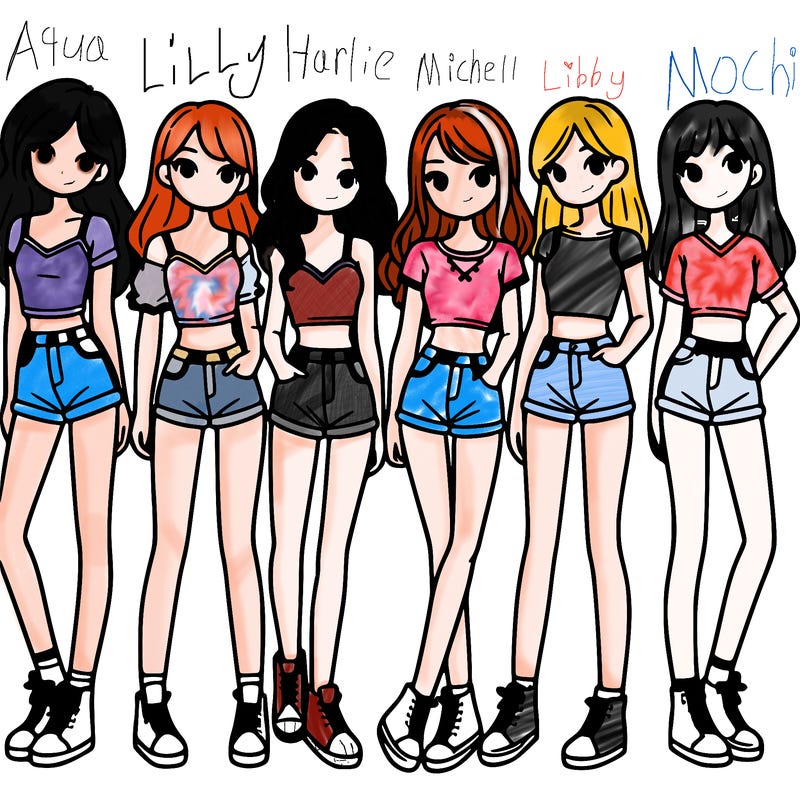 a group of girls wearing crop tops and shorts