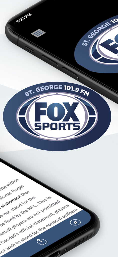 Fox Sports Utah - Capturas de tela do aplicativo Fox Sports Utah apresentando o logotipo da St George 101.9 FM e artigos de notícias locais