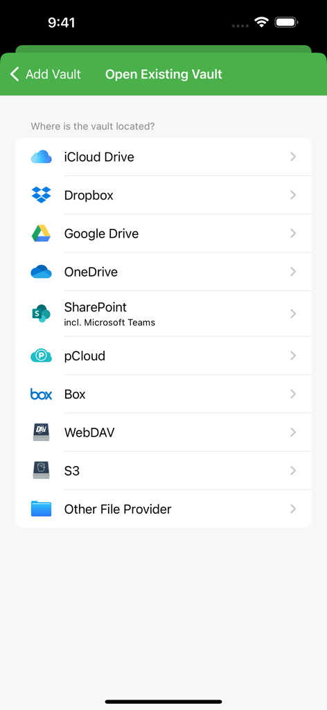 Cryptomator - A list of cloud storage providers supported by Cryptomator including iCloud Dropbox and Google Drive