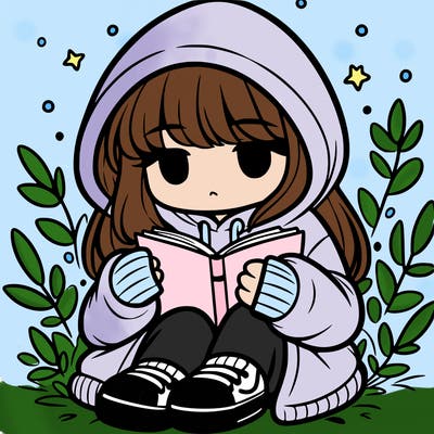 girl in oversized hoodie reading a book