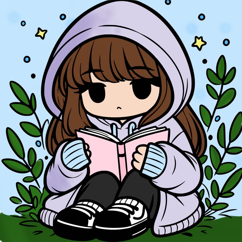 girl in oversized hoodie reading a book