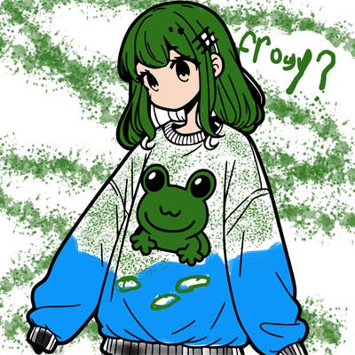 girl wearing frogging sweatshirt