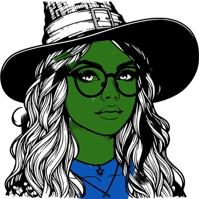 a witch with glasses realistic