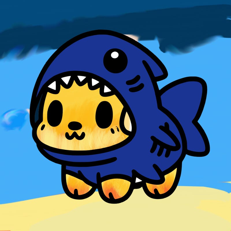 cute dog wearing a shark costume