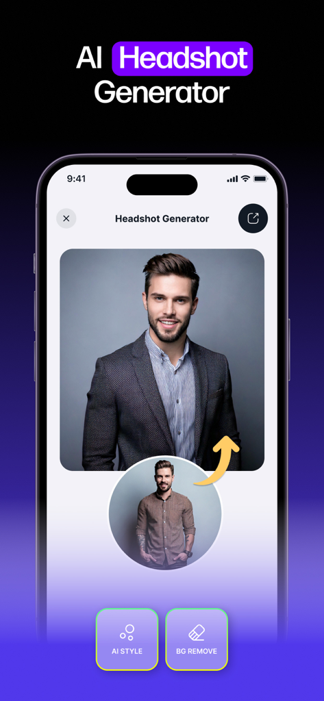 Anime AI Editor - Lenzai - Professional AI headshot generation feature in the Lenzai app interface