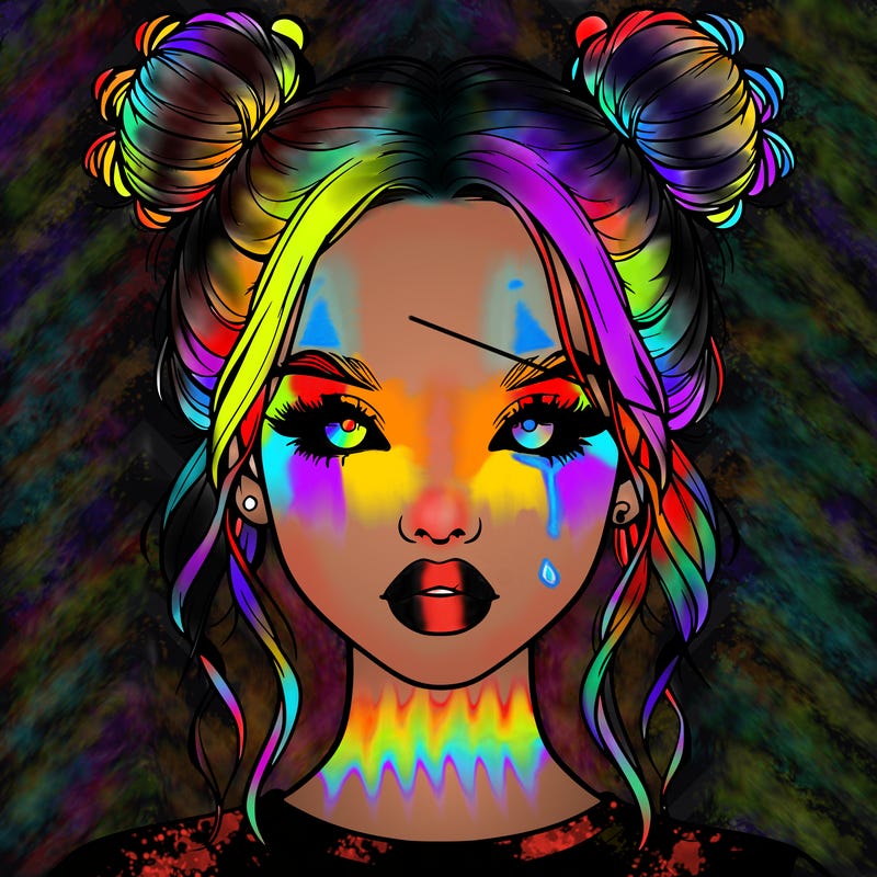 realistic girl with two buns in hair and lips