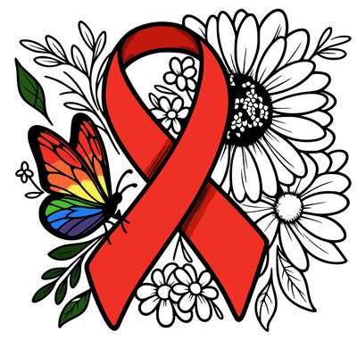 cancer awareness symbol with flowers and butterflies