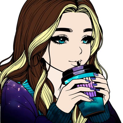 realistic girl drinking coffee