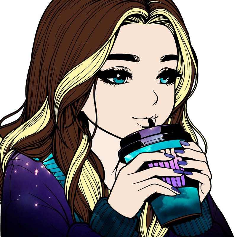 realistic girl drinking coffee