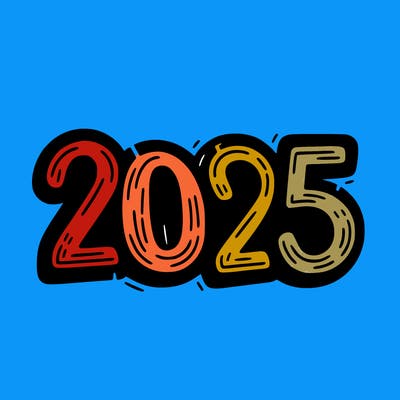 one line scrawled numbers sketch design “2025”