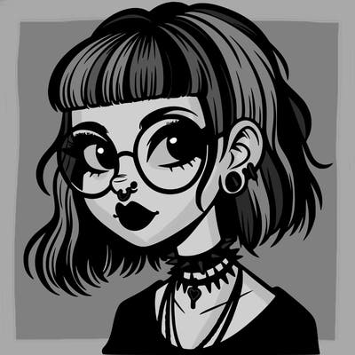 gothic girl with a mullet and glasses