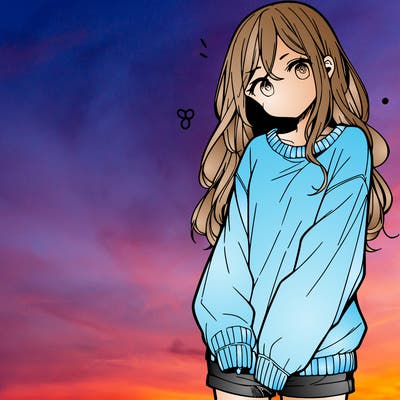 manga teen girl  in a sweater and baggy pants