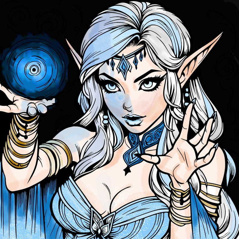 realistic scary beautiful elf sorceress casting spell