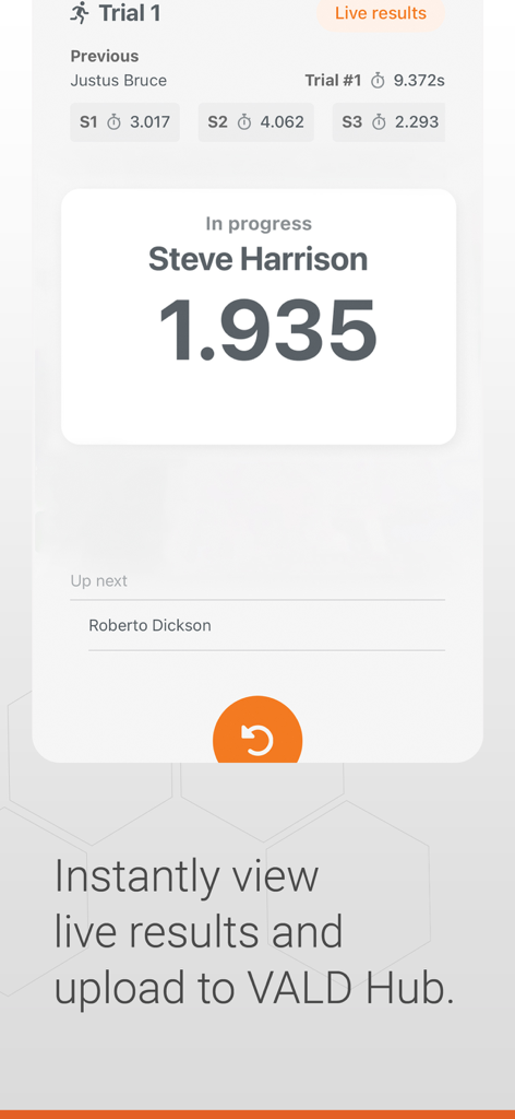 SmartSpeed Plus - SmartSpeed Plus interface showing real time athlete split times and performance tracking